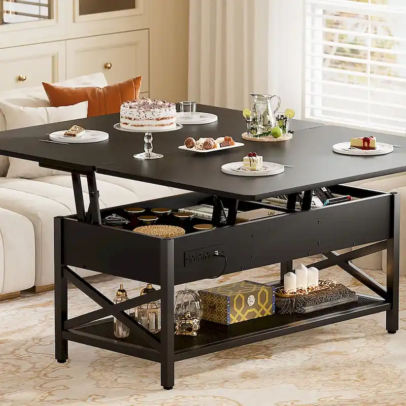 Lift-Top Coffee Table with LED Lights and USB Ports