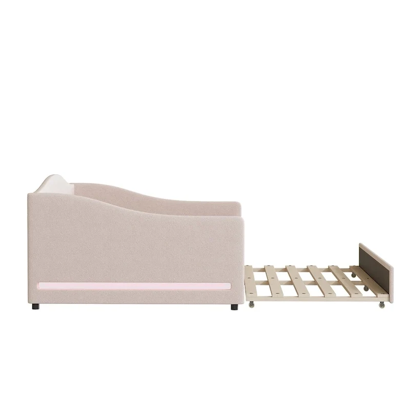 Full Teddy Fleece Daybed with Trundle and LED Lights
