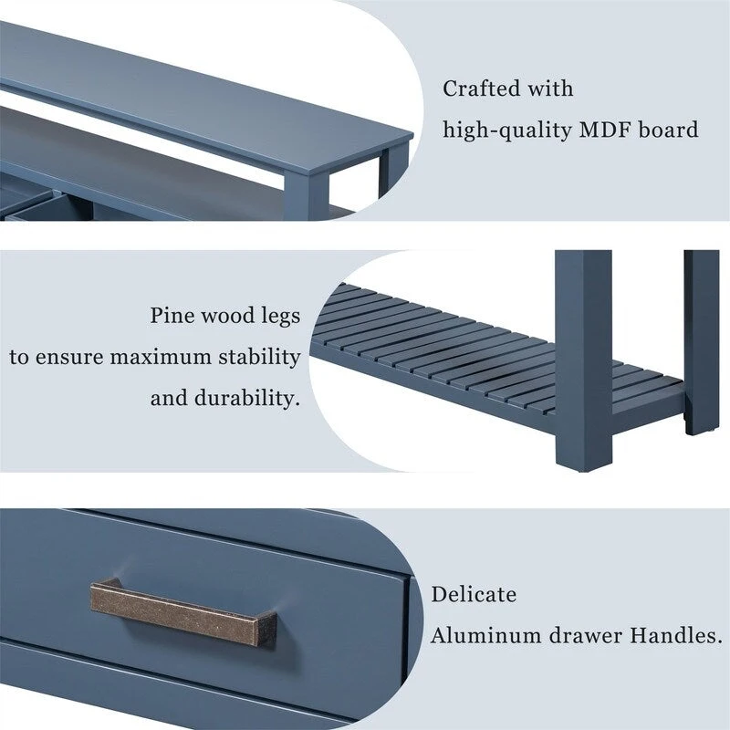 Long Entryway Console Sofa Table with Drawers, Farmhouse Wood Sofa Tables Console Table with 4 Drawers and 2 Shelves