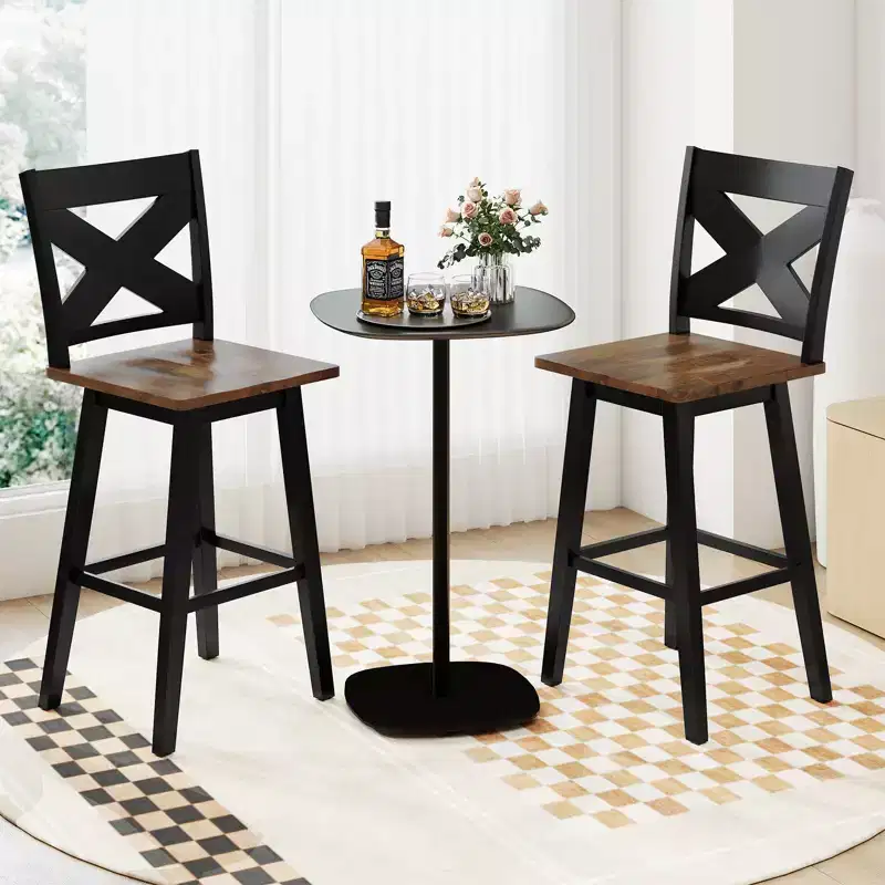 Costway 29'' Swivel Barstools Set of 2 w/Backrest Large Seat Footrest for Kitchen Island