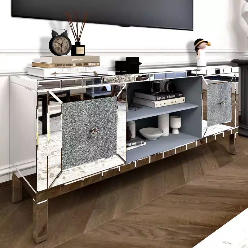 TV Stand for TVs Up to 65 Inches, Media Console Table with Storage, Mirror Entertainment Center Cabinet