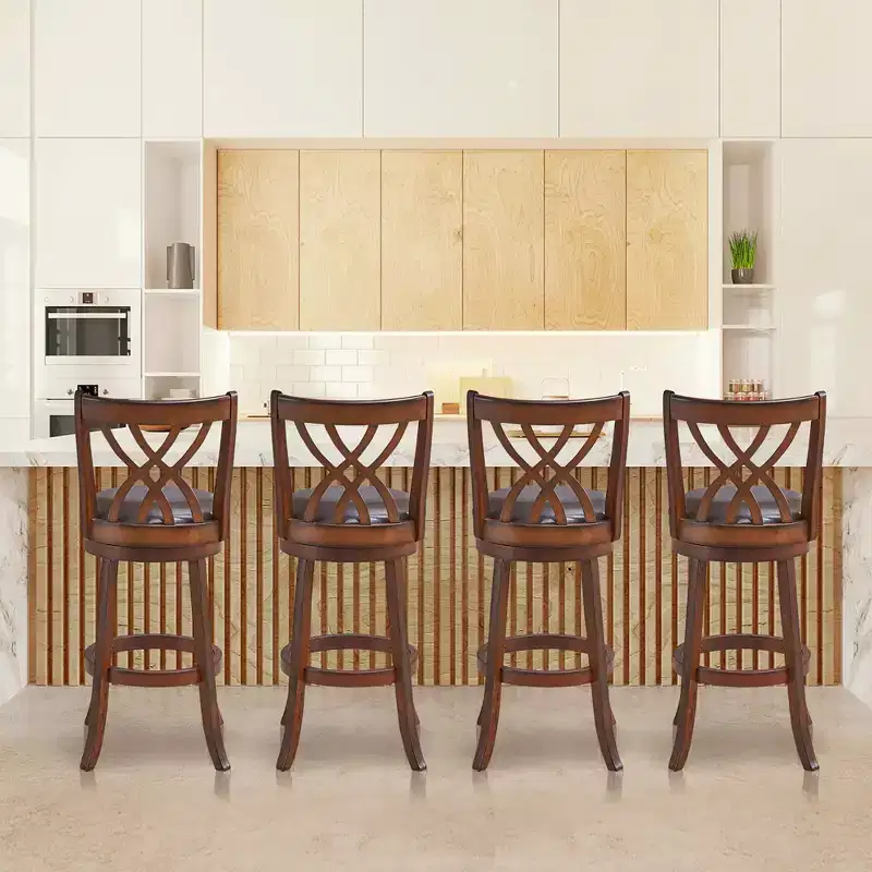 Costway Set of 2 Swivel Bar Stools Bar Height Dining Pub Chairs with Rubber Wood Legs