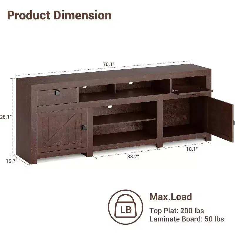 Wood Farmhouse TV Cabinet with 2 Drawers & 2 Cabinets