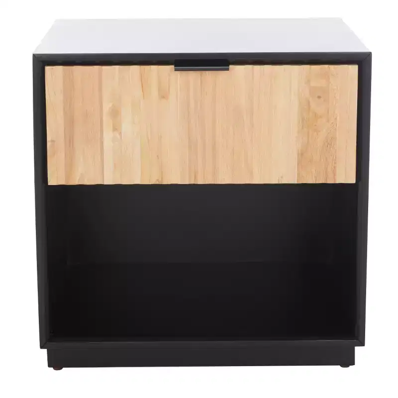 1-Drawer Nightstand with Open Shelf, Carved Wood Drawer & White Frame