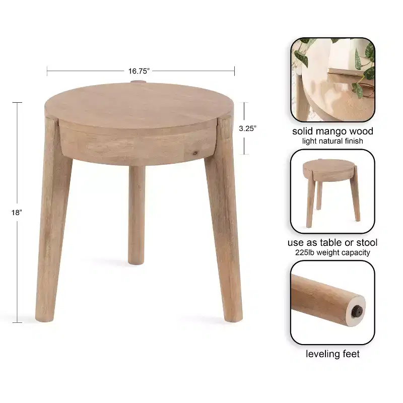 Kate and Laurel Vola Wood Side Table, 17x17x18, Natural
