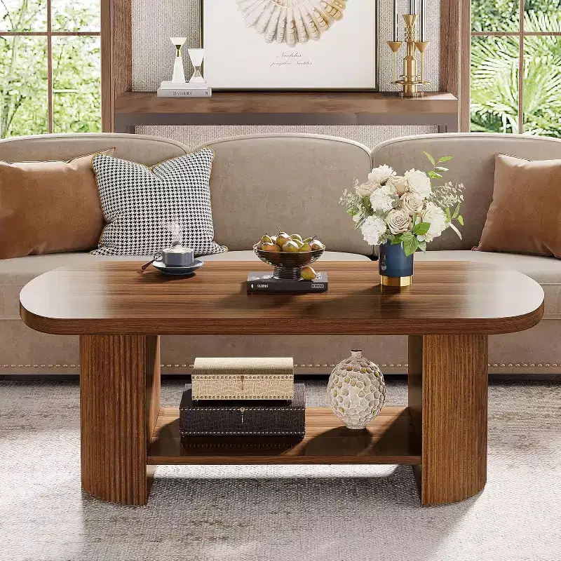 2-Tier Oval Coffee Table, Mid-Century Modern Style