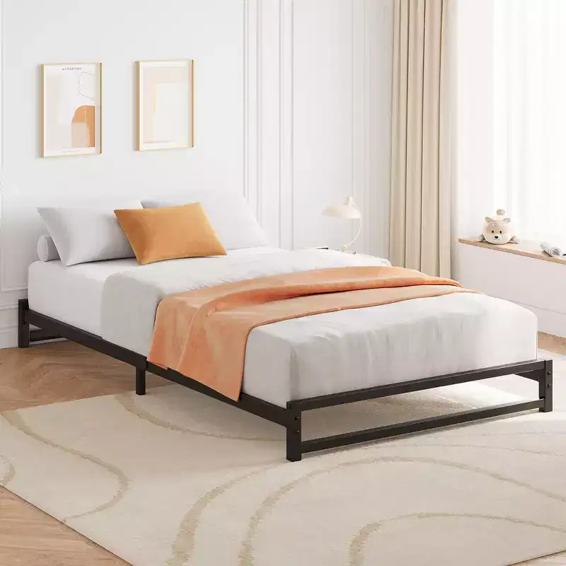 Metal Platform Bed Frame with Heavy-Duty Steel Support Bars and Mattress Base, Minimalist Design, Easy to Assemble, No Box Spring Required, Black