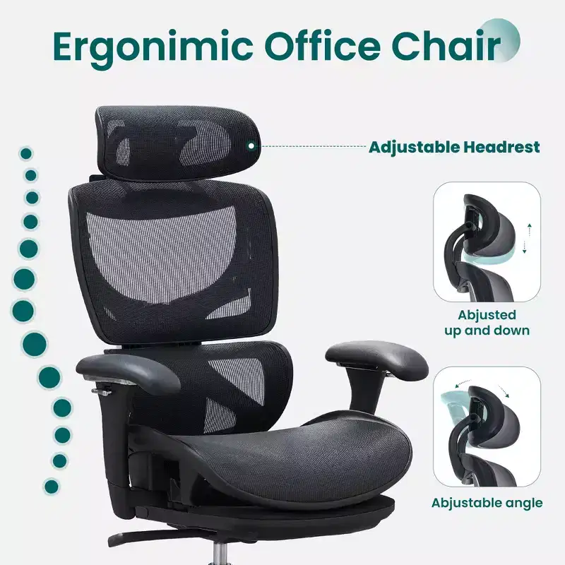 Ora Maison Ergonomic Mesh Office Chair Desk Chair with Footrest, Lumbar Support and 3D Armrests