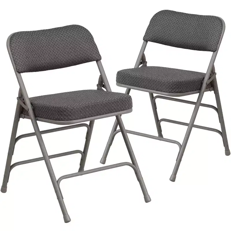 2 Pack Premium Curved Triple Braced & Hinged Fabric Upholstered Metal Folding Chair