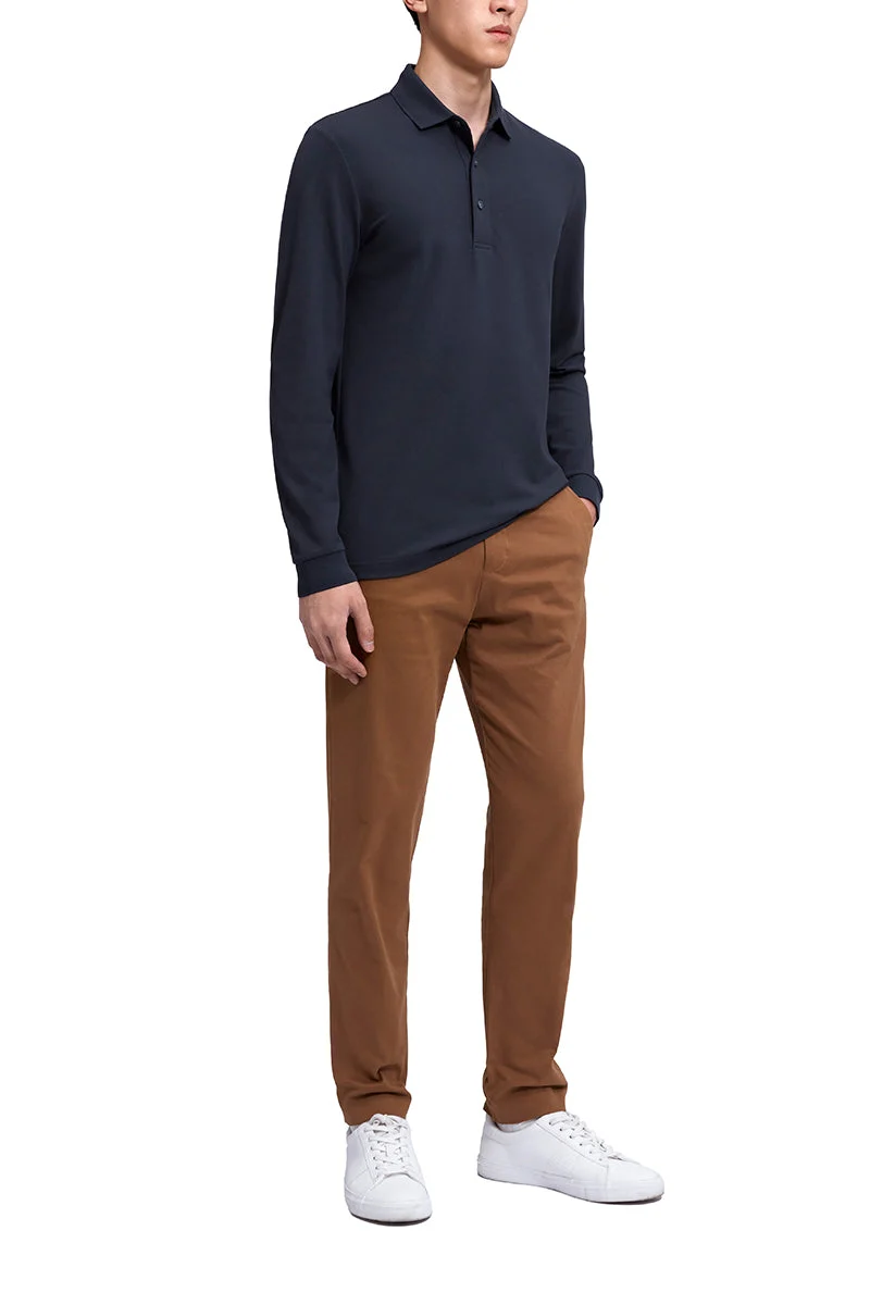 Piqué Long Sleeve Polo | Charcoal