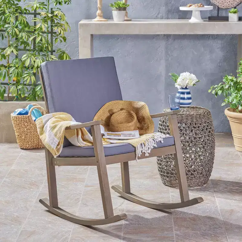 Christopher Knight Home Murad Modern Patio Acacia Wood Rocking Chair with Cushions