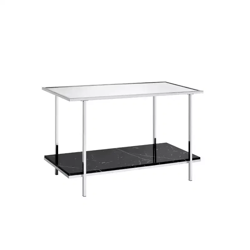 Angwin Console Table Mirrored Faux Marble/Chrome - Acme Furniture: Elegant Living Room Furniture with Fixed Shelf