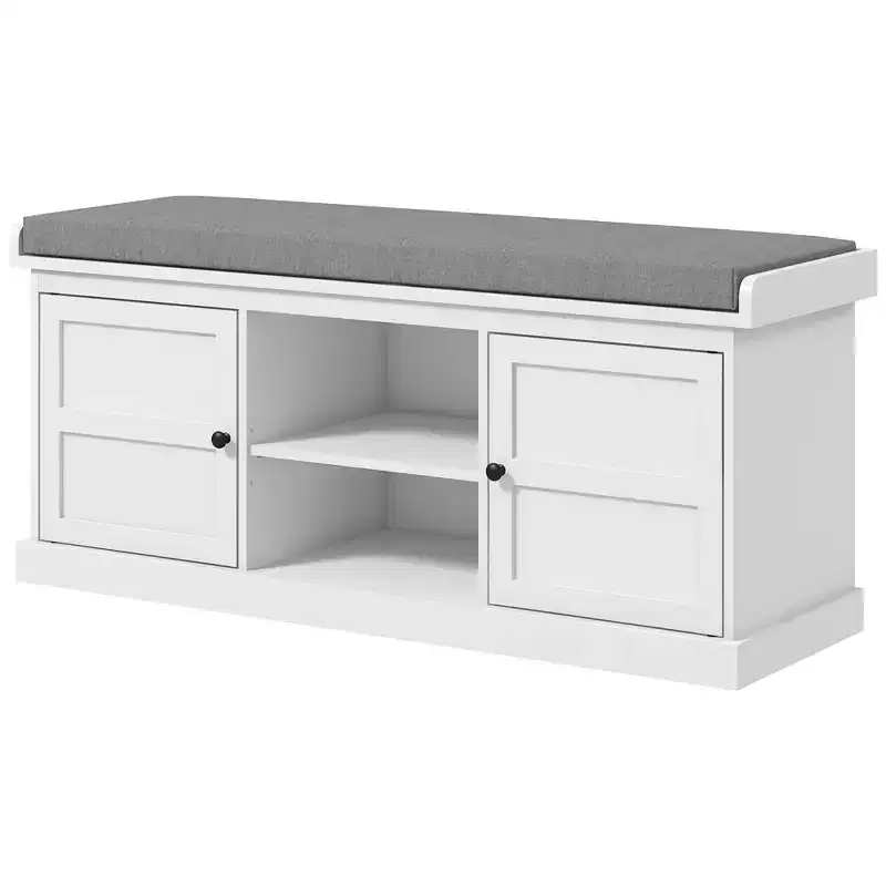 Shoe Storage Bench with Cushioned Seat, Entryway Bench Seat with 2 Drawers and Adjustable Shelf for Hallway