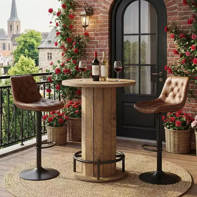 Industrial-Farmhouse Round Bistro Bar Table for Home Cafe & Office, Easy Assembly
