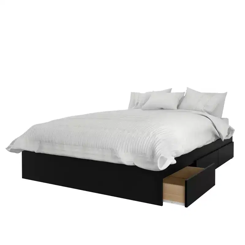 3pc Full Epik Bedroom Set with Headboard Extension Panels Black - Nexera: Modern Contemporary Style, Includes Nightstand