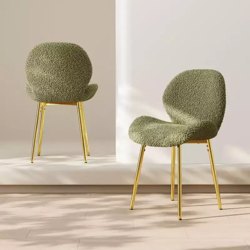 TUYOHW Minimalist Dining Chairs Set of 2,Teddy Kitchen Chairs with Shell-shaped Backrest & Metal Legs,Modern Dining Room Chairs for Living Room