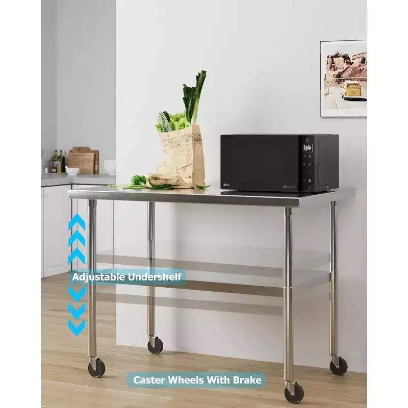 Stainless Steel Work Table NSF Certified Heavy Duty Commercial Kitchen Prep Table with Undershelf for Home, Restaurant, Hotel, Silver