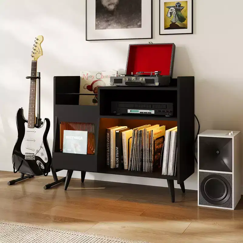 33 Record Player Stand, Rustic Vinyl Record Storage Cabinet, Holds Up to 350 Albums Player Turntable Stand, Record Player Table for Bedroom