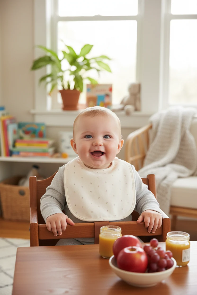 Sweet Cream Cherry-Print Organic Cotton Bib with Towel Backing & Dome Buttons for Mealtime & Teething