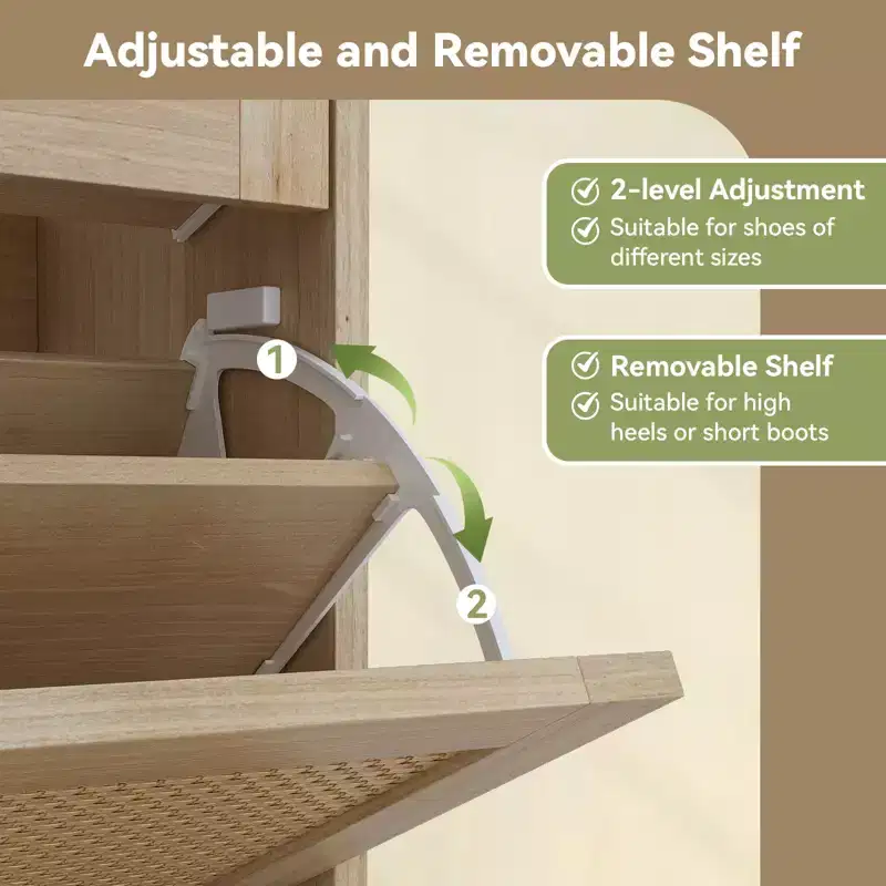 Rattan Shoe Cabinet Storage for Entryway with 4 Flip Drawers and 2 Drawer, Farmhouse Narrow for Entrance Entry Way