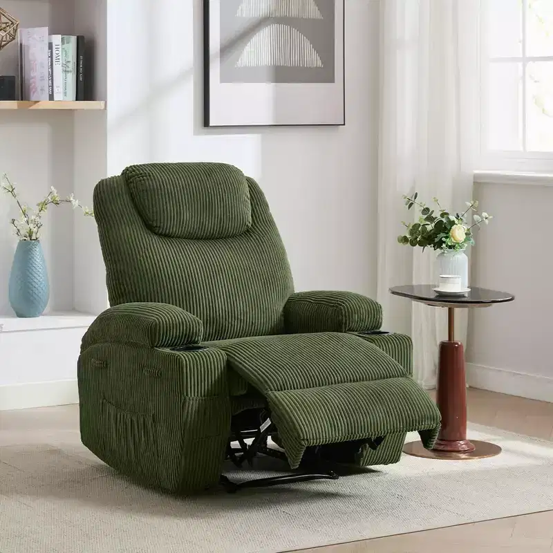 Corduroy Power Lift Recliner Chair with Massage and Heat, Oversized Fabric Reclining Sofa for Living Room