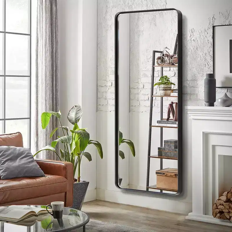 Modern Full Body Mirror: Aluminum, Rounded Rectangle, 162 x 53cm