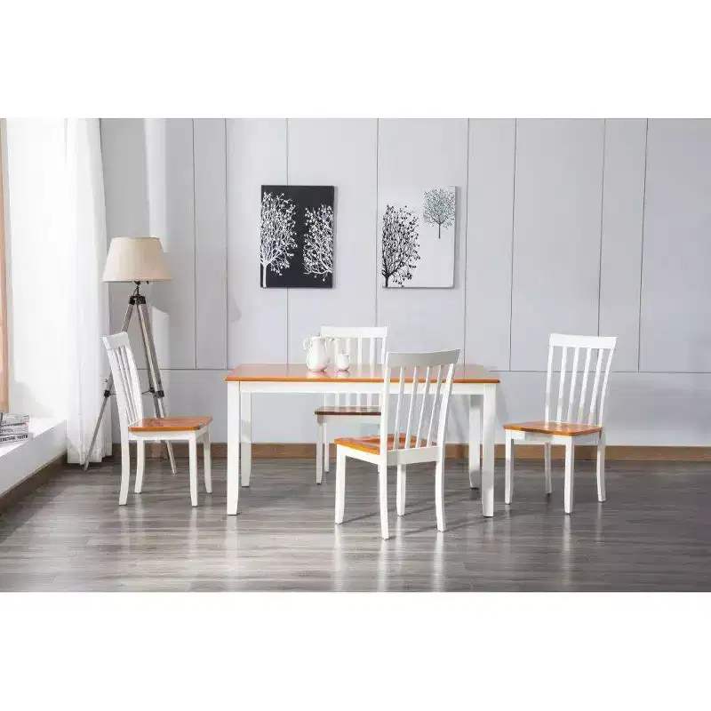 5pc Bloomington Dining Set White/Honey Oak - Boraam: Rubberwood Frame, Farmhouse Style, Seats Six