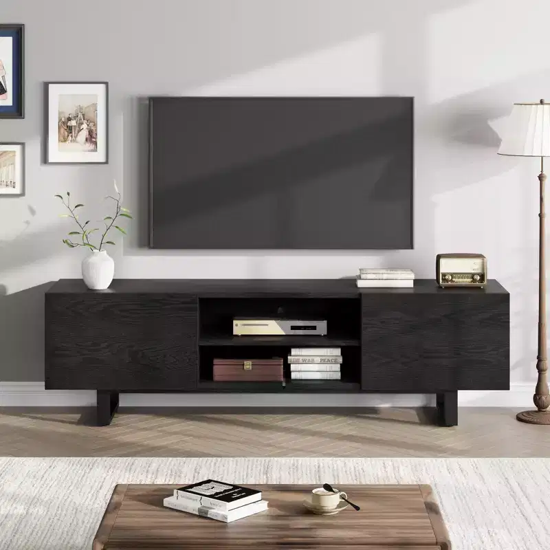 Industrial - style TV stand with two drawers, suitable for 80 - inch TVs wood media cabinet for living rooms