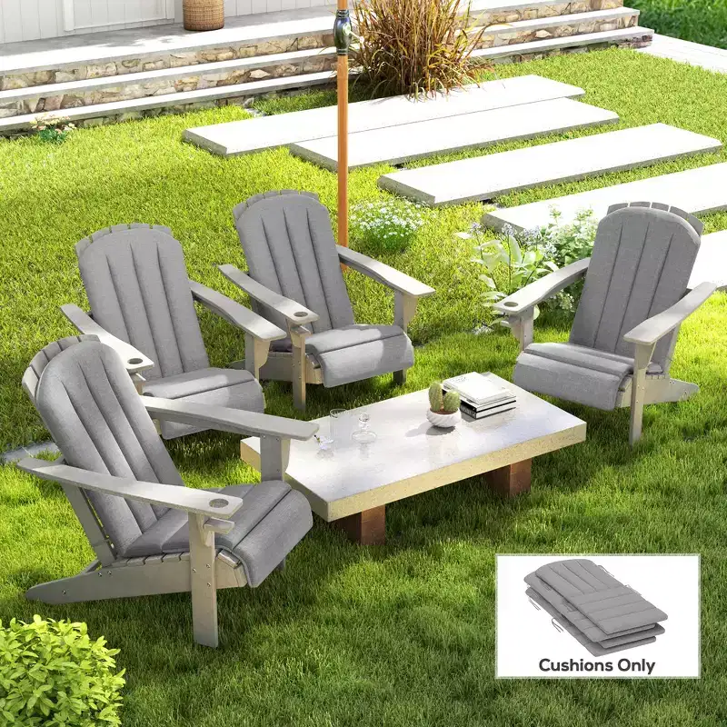 Set of 4 Outdoor Chair Cushions, High Back Adirondack Chair Cushion with Ties, High-Density Foam