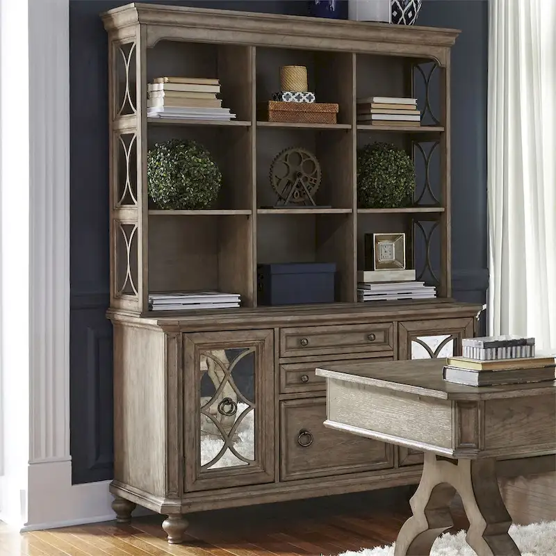Simply Elegant White, Brown, & Heathered Taupe Credenza Hutch