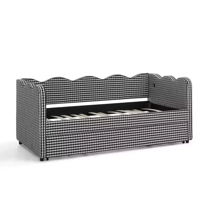 Twin Daybed with Trundle & Wavy Headboard