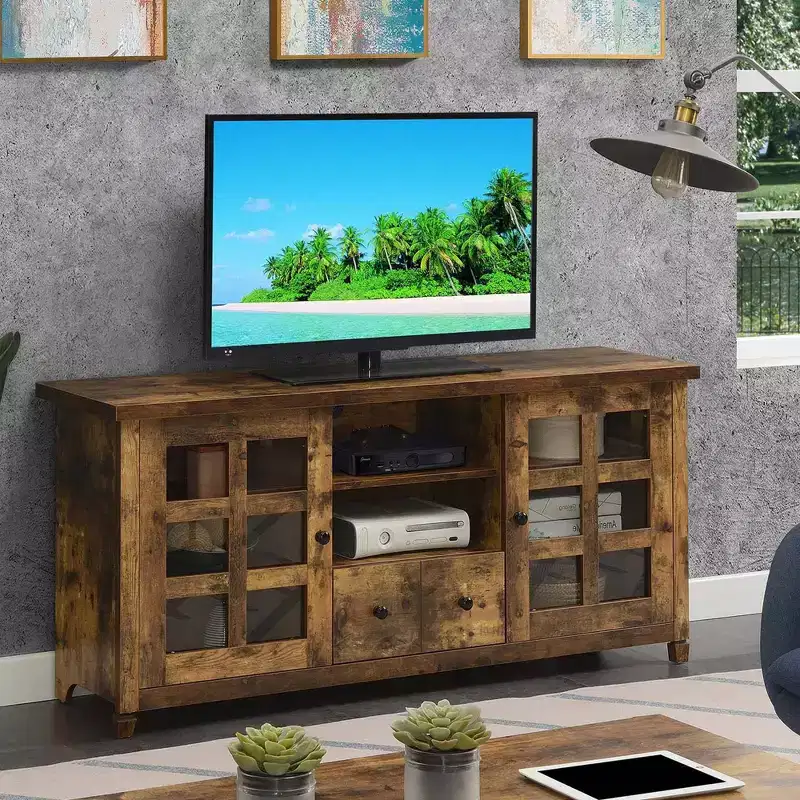 Newport Park Lane Single Drawer with Storage Cabinets and Shelves TV Stand for TVs up to 65" Barnwood - Breighton Home: