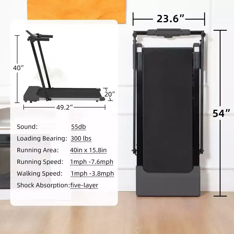 NAYSAYE Foldable Home Treadmill, Multifunctional Exercise Equipment for Walking and Running Fitness, Black, 49.2*23.6*42.9