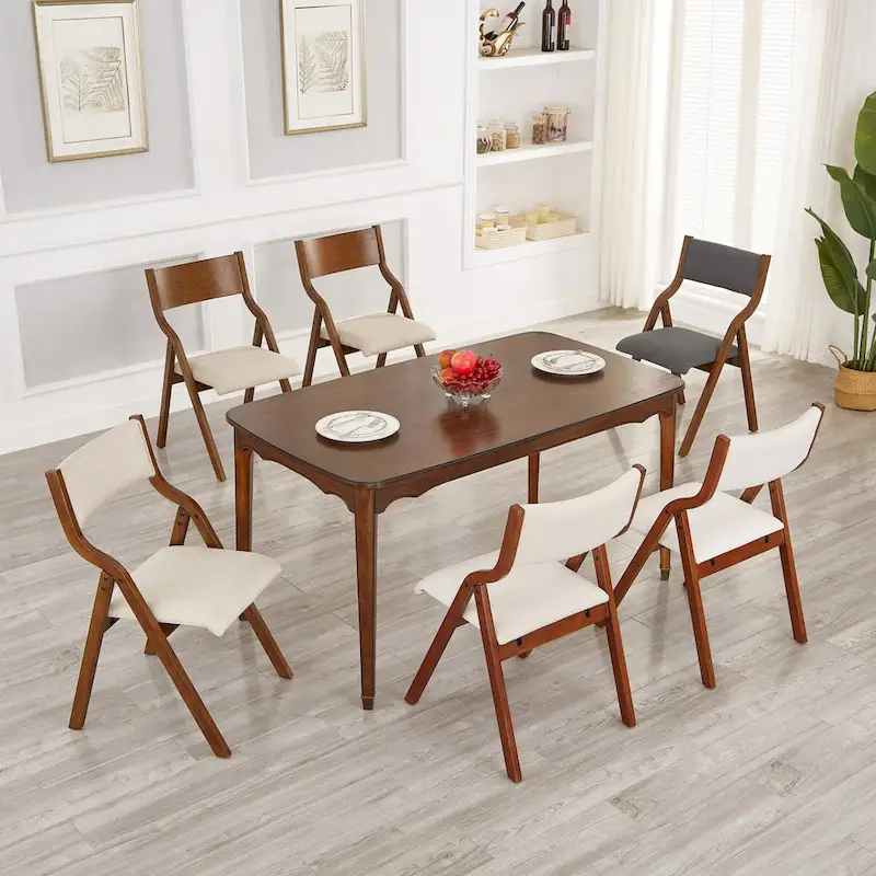Upholstered Folding Dining Chair, Space Saving, Easy To Carry, Dining Room, 2-Pack-Cream White+Cherry