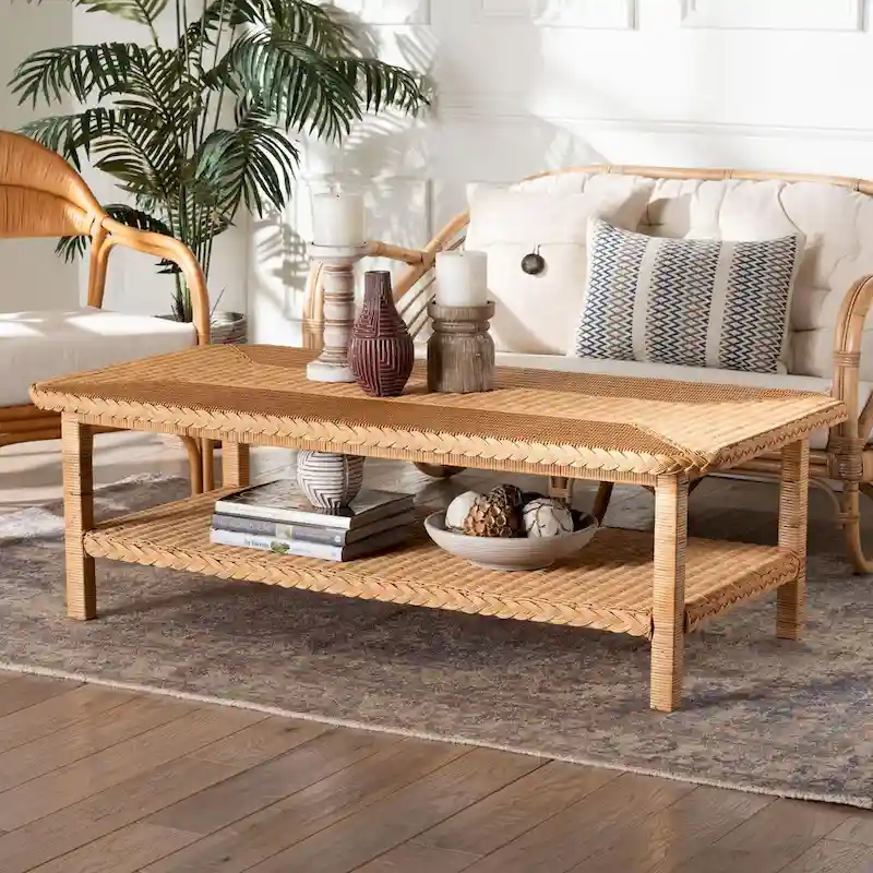 Bohemian Light Honey Braided Rattan Coffee Table