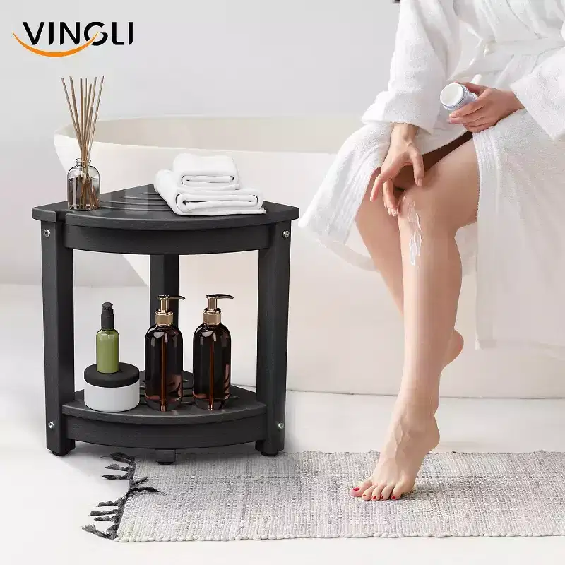 VINGLI HDPE Corner Shower Stool  Waterproof Shower Bench Seat with Storage Shelf & Showerhead Holder