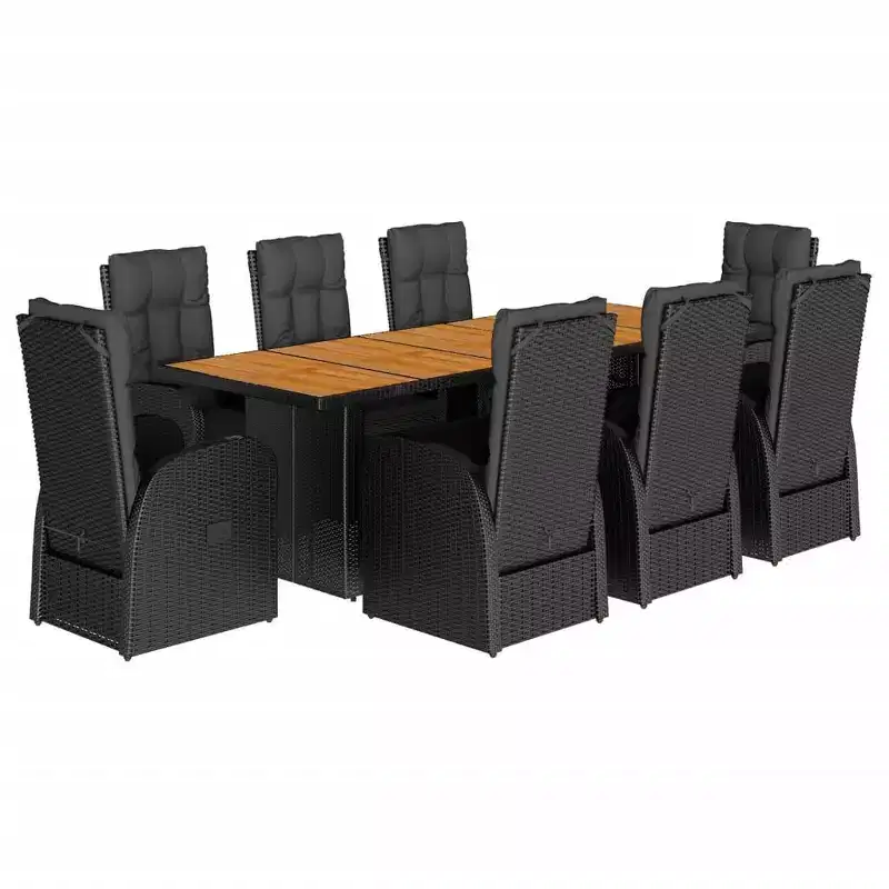 vidaXL Garden Dining Set Black Poly Rattan 9 Piece Dining Set