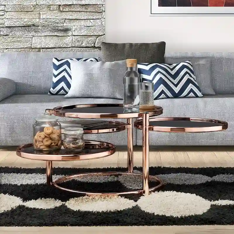 Contemporary Round Motion Glass Metal Coffee Table