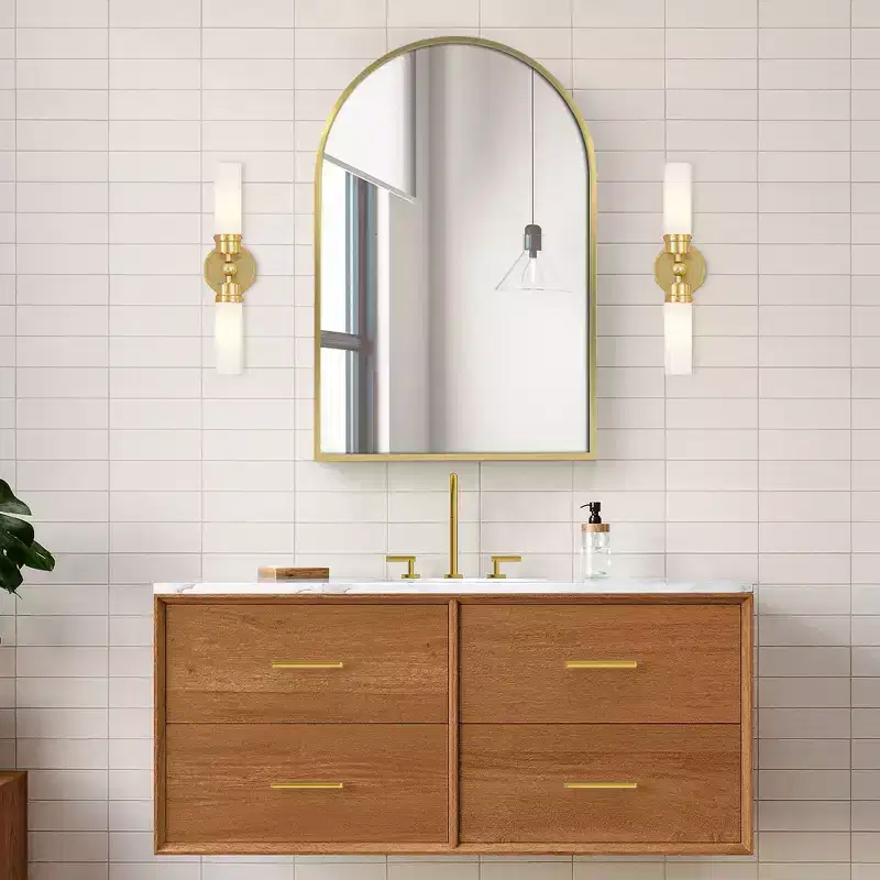 36 x 24 Inch Gold Arched Bathroom Medicine Cabinet With Mirror