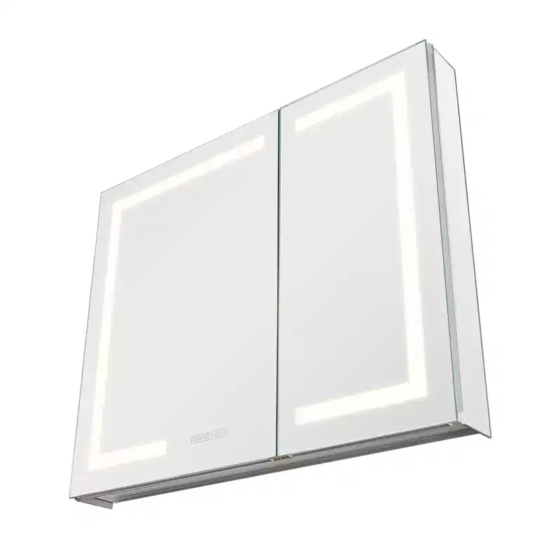 VEVOR Lighted Medicine Cabinet with Mirror,36 x 30 in Recessed or Wall Mount,3 Color Dimmable LED Bathroom Medicine Cabinet with HD Mirror,Clock,White