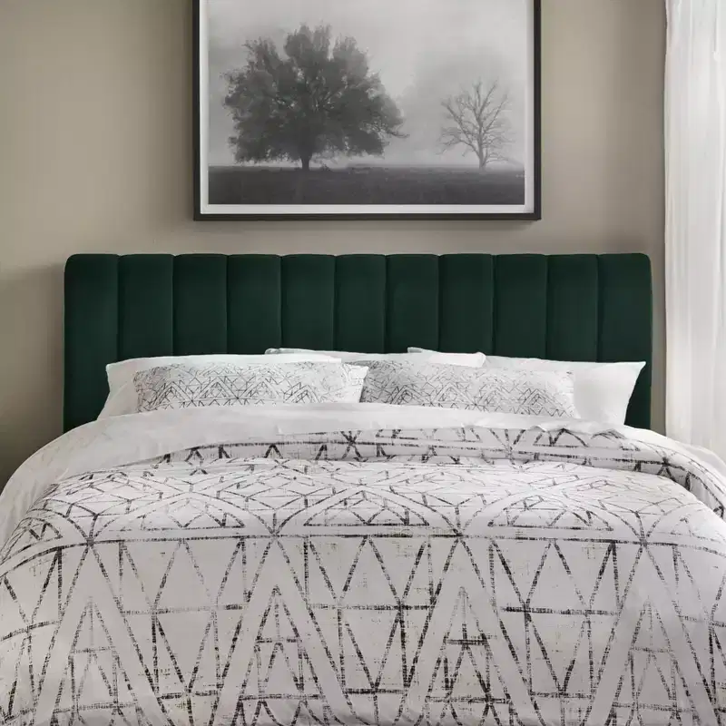 Lifestorey Teagan Queen Channel Upholstered Bed Emerald Green: Lifestorey, Tufted, Velvet Texture, Wood Frame