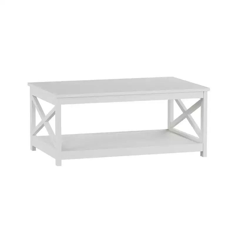 2-Tiered Low Profile X-Leg Design Coffee Table - White