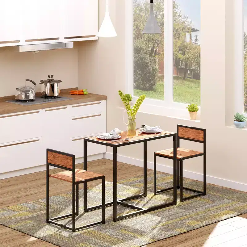 HOMCOM 3 Piece Industrial Dining Table Set, Counter Height Bar Table & Chairs Set for Small Space, Dining Room