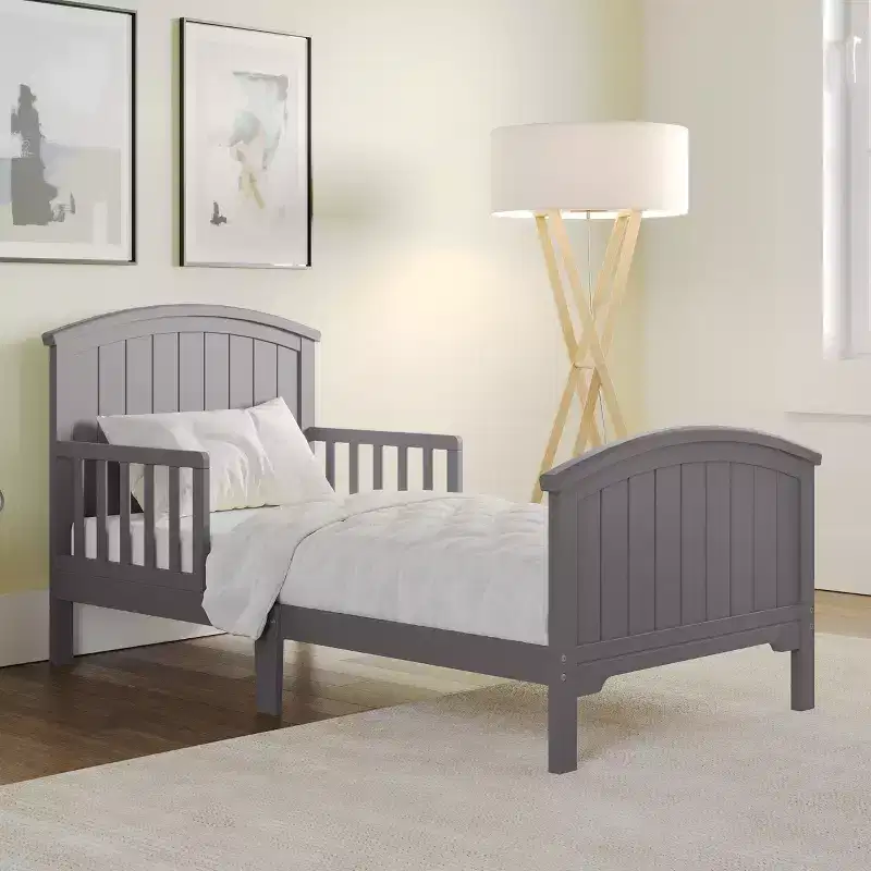 Arch Top Toddler Bed for Kids with Guard Rails, Low to Ground Design, Made of Pinewood, Clean Lines Match Any Decor