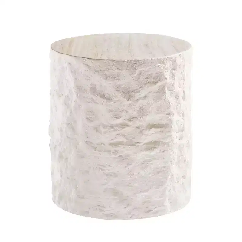 MAYEERTY 15.8 Inch Modern Imitation Stone Round Coffee Table, Fiberglass End Table for Living Room Bedroom, No Assembly Required