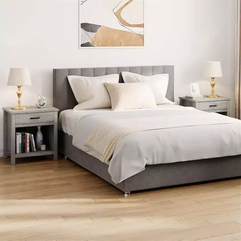 Acekool Farmhouse Nightstand Set of 2, Grey End Tables with Drawer & Open Shelf, Modern Bedside Tables for Bedroom, Living Room, Office