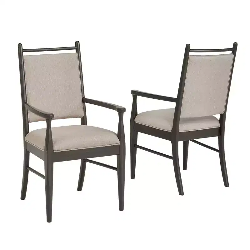 Wood Finish Beige Fabric Arm Chair