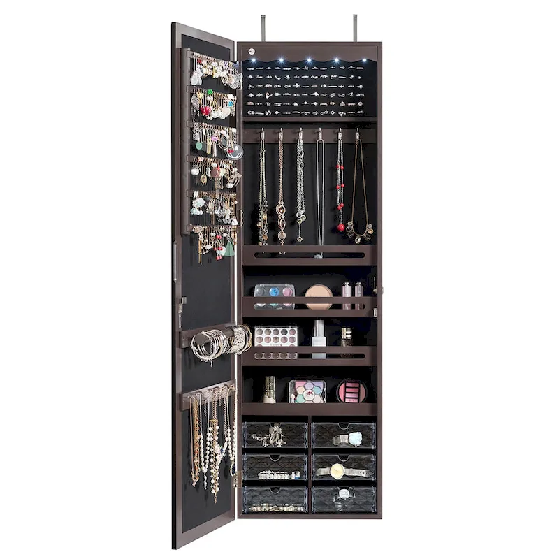 LED Mirror Jewelry Armoire Wall Door Mounted