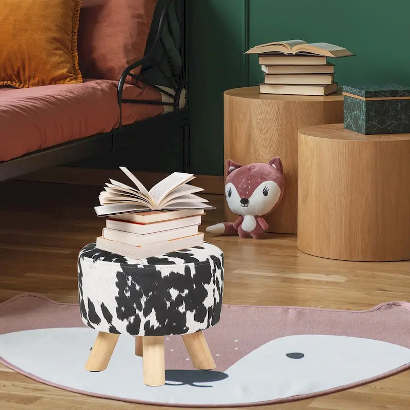 Adeco Cow Fabric Ottoman Bench Stool
