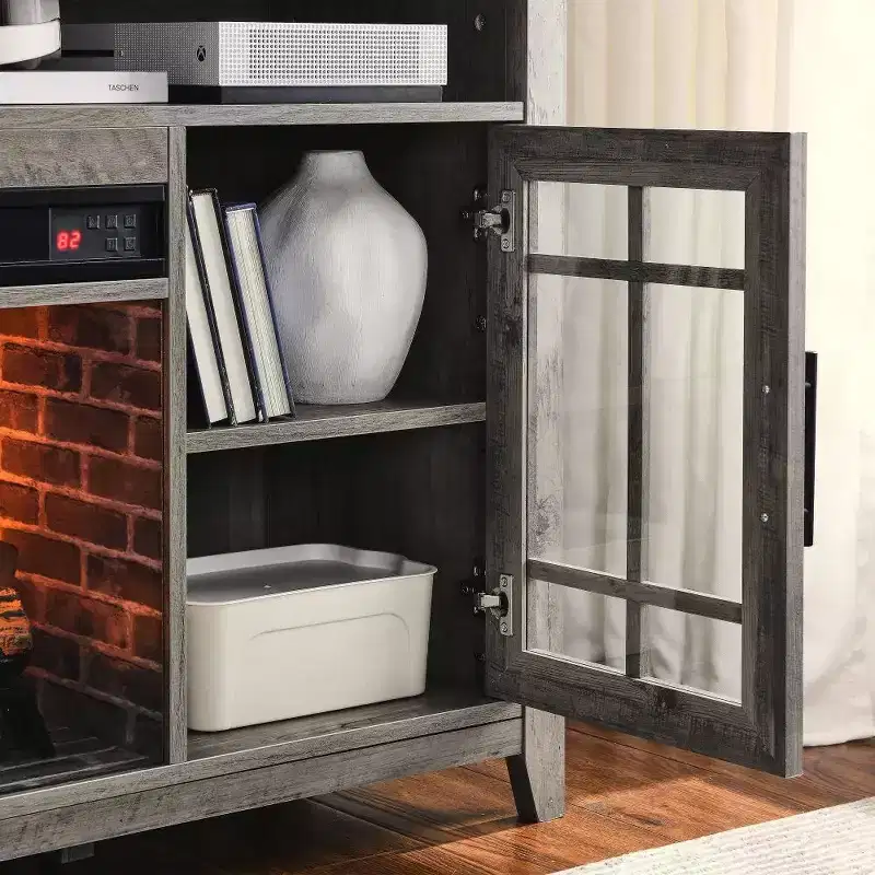 55 Modern TV Stand, Media Entertainment Center Console With Insert Fireplace, TV Media Storage Cabinet Chest For Living Room